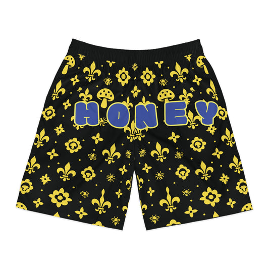 Men's "Hello Honey" Monogram Jogger Shorts (Yellow)