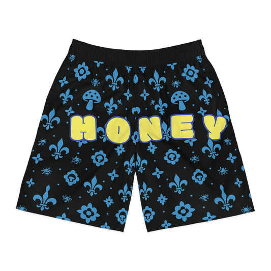 Men's "Hello Honey" Monogram Jogger Shorts (Blue)