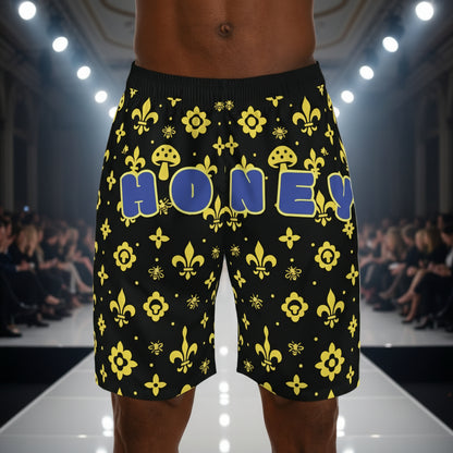 Men's "Hello Honey" Monogram Jogger Shorts (Yellow)