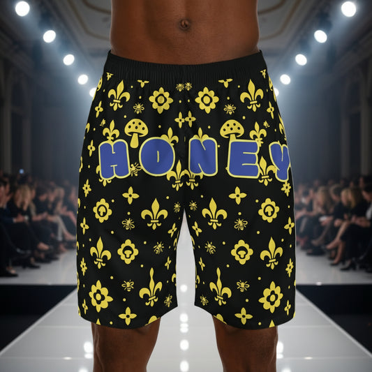 Men's "Hello Honey" Monogram Jogger Shorts (Yellow)