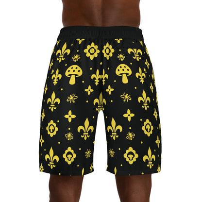 Men's "Hello Honey" Monogram Jogger Shorts (Yellow)